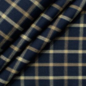 Cadini Men's Pure Cotton Checks 2.25 Meter Unstitched Shirting Fabric (Dark Blue)