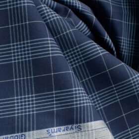 Cadini Men's Pure Cotton Checks 2.25 Meter Unstitched Shirting Fabric (Dark Royal Blue)