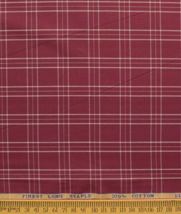Cadini Men's Pure Cotton Checks 2.25 Meter Unstitched Shirting Fabric (Maroon Red)