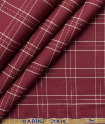 Cadini Men's Pure Cotton Checks 2.25 Meter Unstitched Shirting Fabric (Maroon Red)