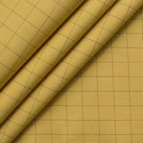 Cadini Men's Pure Cotton Checks 2.25 Meter Unstitched Shirting Fabric (Mustard Yellow)