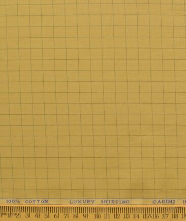 Cadini Men's Pure Cotton Checks 2.25 Meter Unstitched Shirting Fabric (Mustard Yellow)
