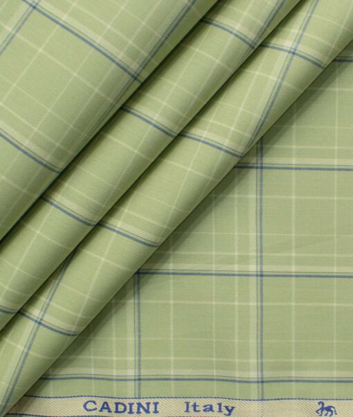 Cadini Men's Pure Cotton Checks 2.25 Meter Unstitched Shirting Fabric (Olive Green)