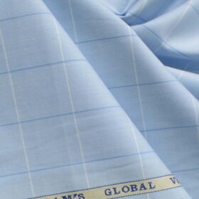 Cadini Men's Pure Cotton Checks 2.25 Meter Unstitched Shirting Fabric (Sky Blue)