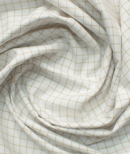 Cadini Men's Pure Cotton Checks 2.25 Meter Unstitched Shirting Fabric (White & Brown)