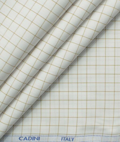 Cadini Men's Pure Cotton Checks 2.25 Meter Unstitched Shirting Fabric (White & Brown)