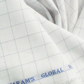 Cadini Men's Pure Cotton Checks 2.25 Meter Unstitched Shirting Fabric (White & Grey)
