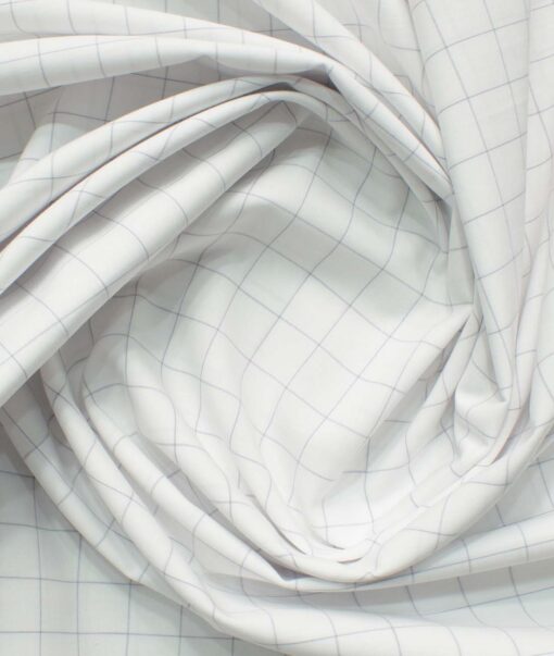 Cadini Men's Pure Cotton Checks 2.25 Meter Unstitched Shirting Fabric (White & Grey)