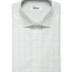 Cadini Men's Pure Cotton Checks 2.25 Meter Unstitched Shirting Fabric (White & Sky Blue)
