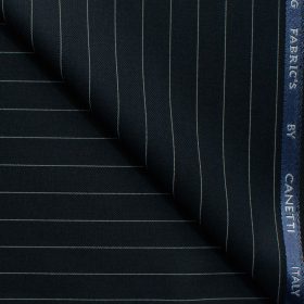 Canetti by Cadini Italy Men's Terry Rayon Striped 3.75 Meter Unstitched Suiting Fabric (Dark Navy Blue)