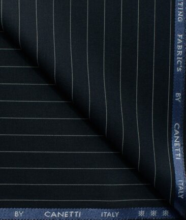 Canetti by Cadini Italy Men's Terry Rayon Striped 3.75 Meter Unstitched Suiting Fabric (Dark Navy Blue)