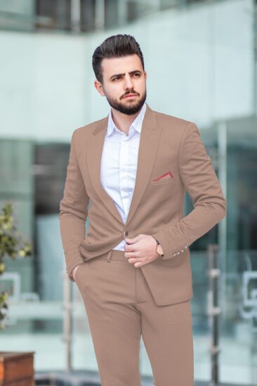 Canetti by Cadini Italy Men's Terry Rayon Solids 3.75 Meter Unstitched Suiting Fabric (Rosy Brown)