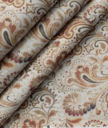 Exquisite Men's Cotton Blend Printed 2.25 Meter Unstitched Shirting Fabric (White & Maroon)