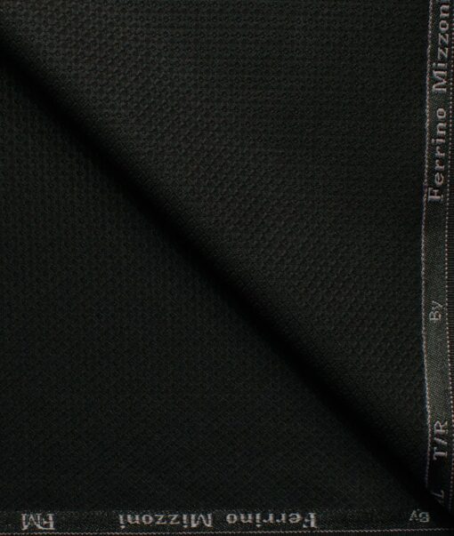 Ferrino Mizzoni Men's Terry Rayon Structured 3.75 Meter Unstitched Suiting Fabric (Black)
