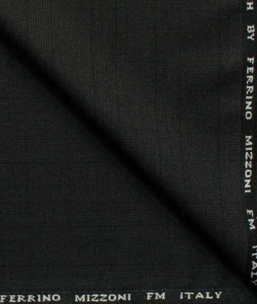 Ferrino Mizzoni Men's Terry Rayon Checks 3.75 Meter Unstitched Stretchable Suiting Fabric (Black)
