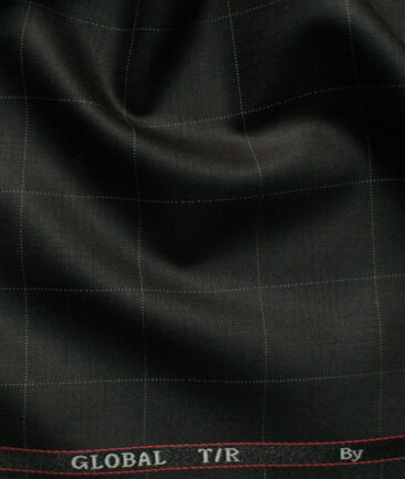 Ferrino Mizzoni Men's Terry Rayon Checks 3.75 Meter Unstitched Suiting Fabric (Black)