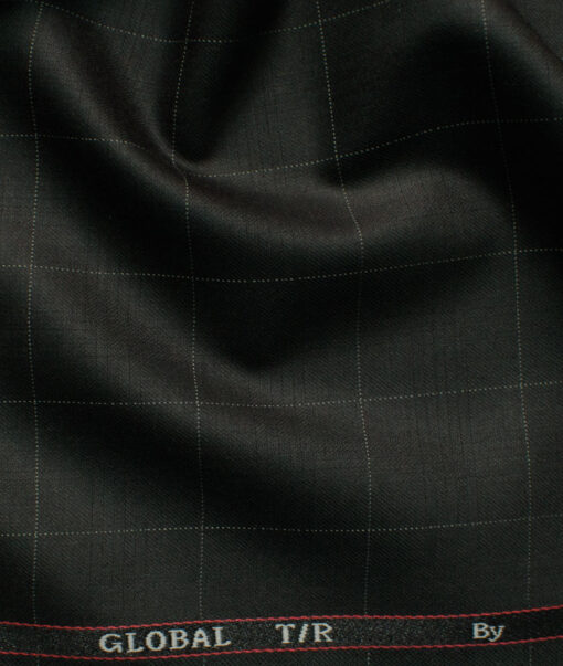 Ferrino Mizzoni Men's Terry Rayon Checks 3.75 Meter Unstitched Suiting Fabric (Black)