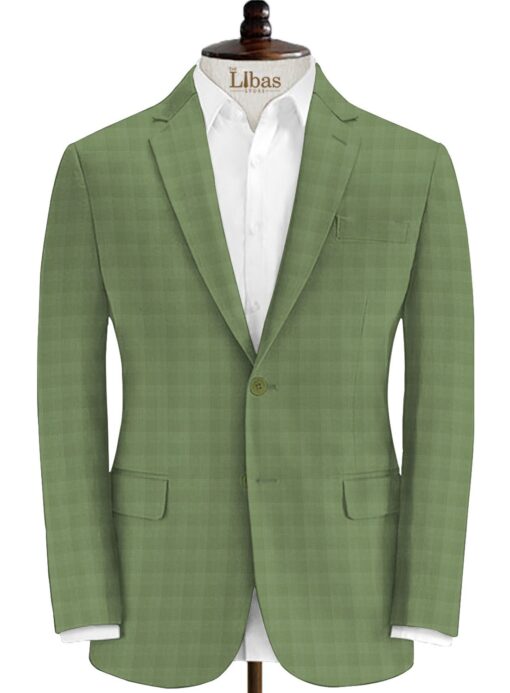 Ferrino Mizzoni Men's Terry Rayon Checks 3.75 Meter Unstitched Suiting Fabric (Pear Green)