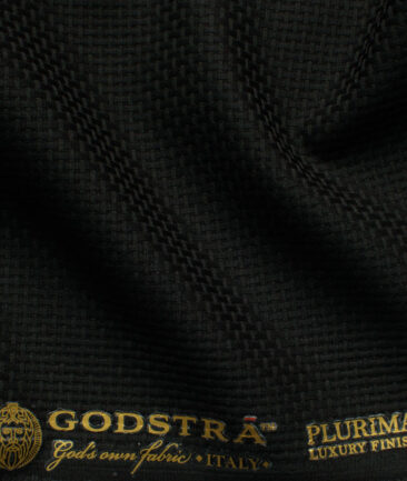 Godstra Men's Terry Rayon Structured 3.75 Meter Unstitched Suiting Fabric (Black)