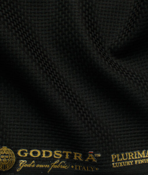 Godstra Men's Terry Rayon Structured 3.75 Meter Unstitched Suiting Fabric (Black)