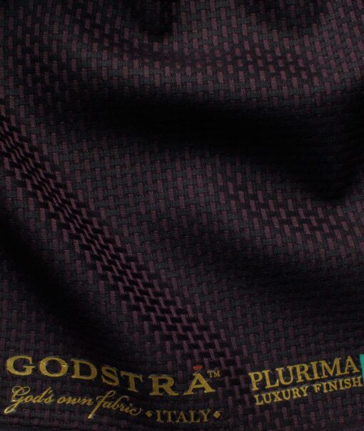 Godstra Men's Terry Rayon Striped 3.75 Meter Unstitched Suiting Fabric (Dark Wine)