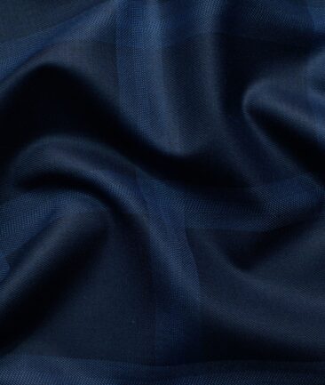 Italian Channel Men's Terry Rayon Checks 2 Meter Unstitched Suiting Fabric (Dark Blue)