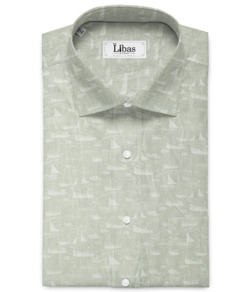 Pee Gee Men's Pure Linen 60 LEA Printed 2.25 Meter Unstitched Shirting Fabric (Pistachio Green)