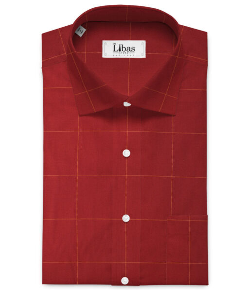 Raymond Men's Pure Cotton Checks 2.25 Meter Unstitched Shirting Fabric (Red)