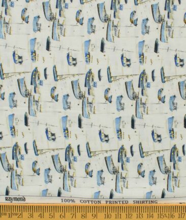 Raymond Men's Pure Cotton Printed 2.25 Meter Unstitched Shirting Fabric (White & Blue)