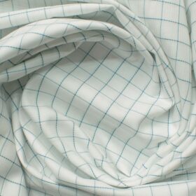 Raymond Men's Giza Cotton Checks 2.25 Meter Unstitched Shirting Fabric (White & Green)