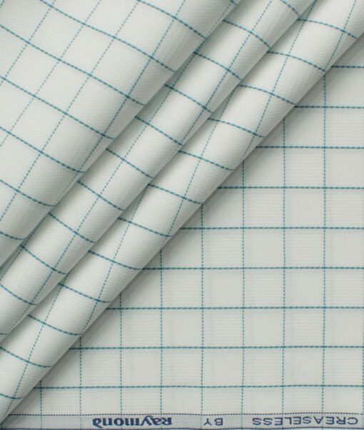 Raymond Men's Giza Cotton Checks 2.25 Meter Unstitched Shirting Fabric (White & Green)