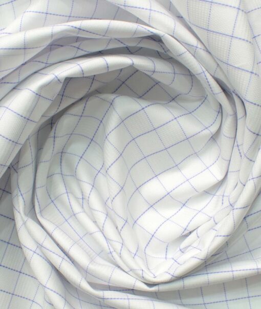 Raymond Men's Giza Cotton Checks 2.25 Meter Unstitched Shirting Fabric (White & Purple)