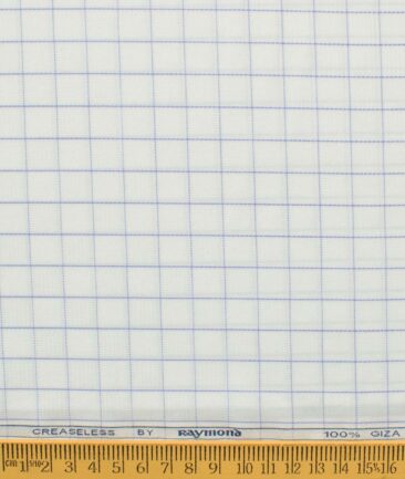 Raymond Men's Giza Cotton Checks 2.25 Meter Unstitched Shirting Fabric (White & Purple)