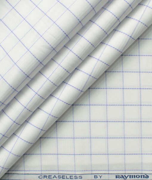 Raymond Men's Giza Cotton Checks 2.25 Meter Unstitched Shirting Fabric (White & Purple)