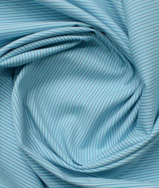 Raymond Men's Premium Cotton Striped 2.25 Meter Unstitched Shirting Fabric (Acrtic Blue)