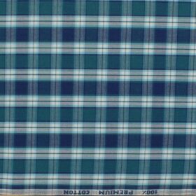 Raymond Men's Premium Cotton Checks 2.25 Meter Unstitched Shirting Fabric (Green & Blue)