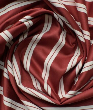 Raymond Men's Premium Cotton Striped 2.25 Meter Unstitched Shirting Fabric (Maroon & White)