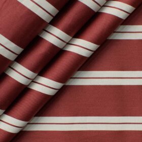 Raymond Men's Premium Cotton Striped 2.25 Meter Unstitched Shirting Fabric (Maroon & White)