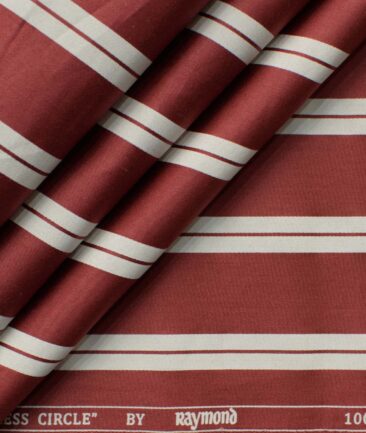 Raymond Men's Premium Cotton Striped 2.25 Meter Unstitched Shirting Fabric (Maroon & White)