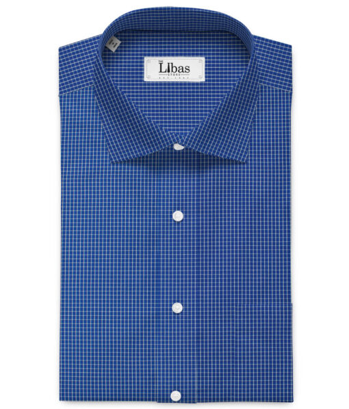 Raymond Men's Premium Cotton Checks 2.25 Meter Unstitched Shirting Fabric (Royal Blue)