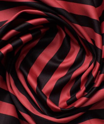 Raymond Men's Premium Cotton Striped 2.25 Meter Unstitched Shirting Fabric (Red & Black)