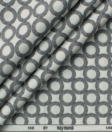 Raymond Men's Giza Cotton Printed 2.25 Meter Unstitched Shirting Fabric (White & Black)