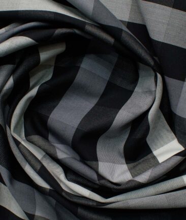 Raymond Men's Pure Cotton Checks 2.25 Meter Unstitched Shirting Fabric (White & Black)