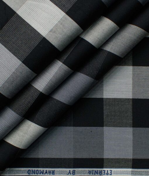 Raymond Men's Pure Cotton Checks 2.25 Meter Unstitched Shirting Fabric (White & Black)