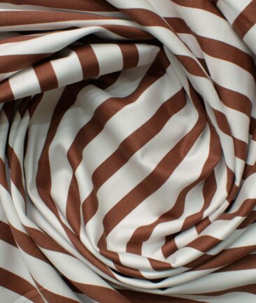 Raymond Men's Pure Cotton Striped 2.25 Meter Unstitched Shirting Fabric (White & Brown)
