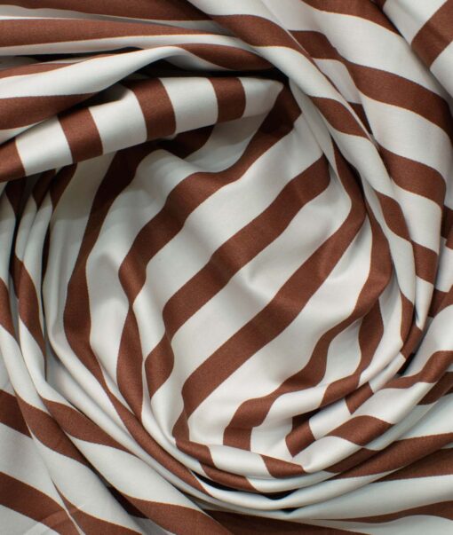 Raymond Men's Pure Cotton Striped 2.25 Meter Unstitched Shirting Fabric (White & Brown)