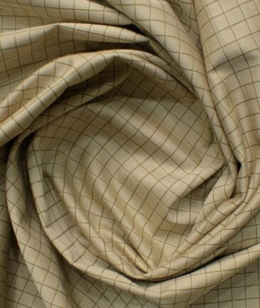Raymond Men's Pure Cotton Checks 2.25 Meter Unstitched Shirting Fabric (Light Brown)
