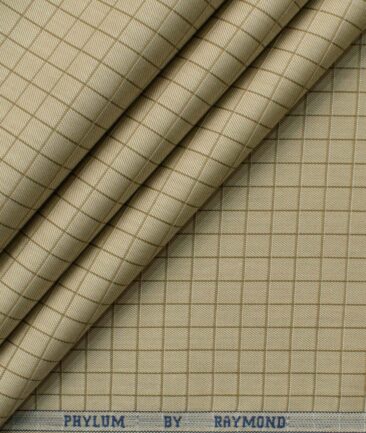 Raymond Men's Pure Cotton Checks 2.25 Meter Unstitched Shirting Fabric (Light Brown)
