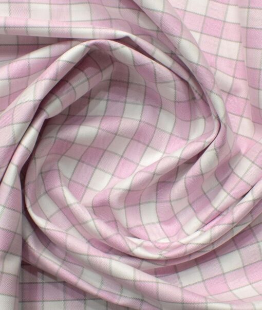 Raymond Men's Premium Cotton Checks 2.25 Meter Unstitched Shirting Fabric (White & Pink)