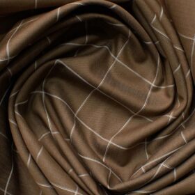 Raymond Men's Technosmart Cotton Checks 2.25 Meter Unstitched Shirting Fabric (Coffee Brown)